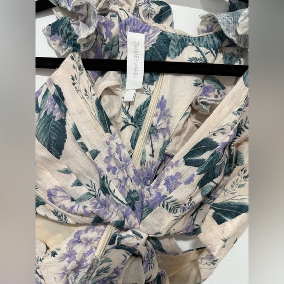 Zimmermann Cassia Mini Dress Hydrangea Floral Linen Cut-Out Size 1 US 4 - Picture 5 of 12